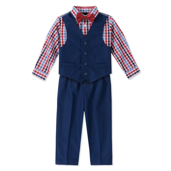 New! Nautica Boys TONAL WINDOWPANE Bright Blue 4 Piece Vest Set Size 2T - Picture 1 of 9